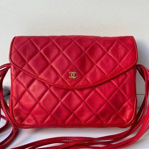 Chanel Vintage Red Tassel Strap Flap Bag